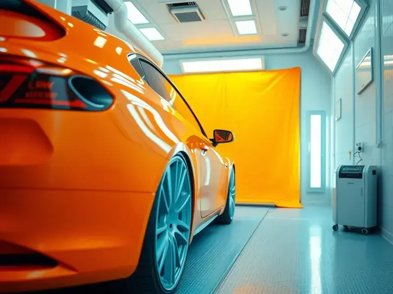 Professional paint booth with fresh paint job